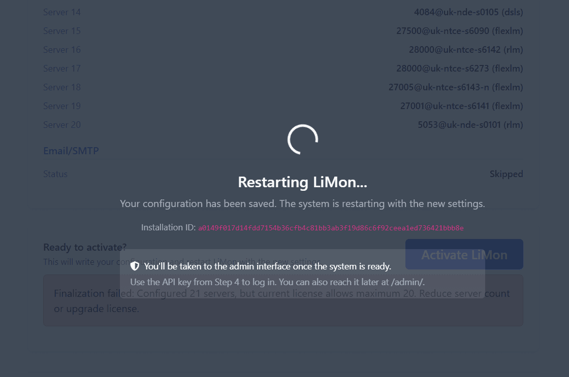 LiMon setup wizard restarting overlay after activation